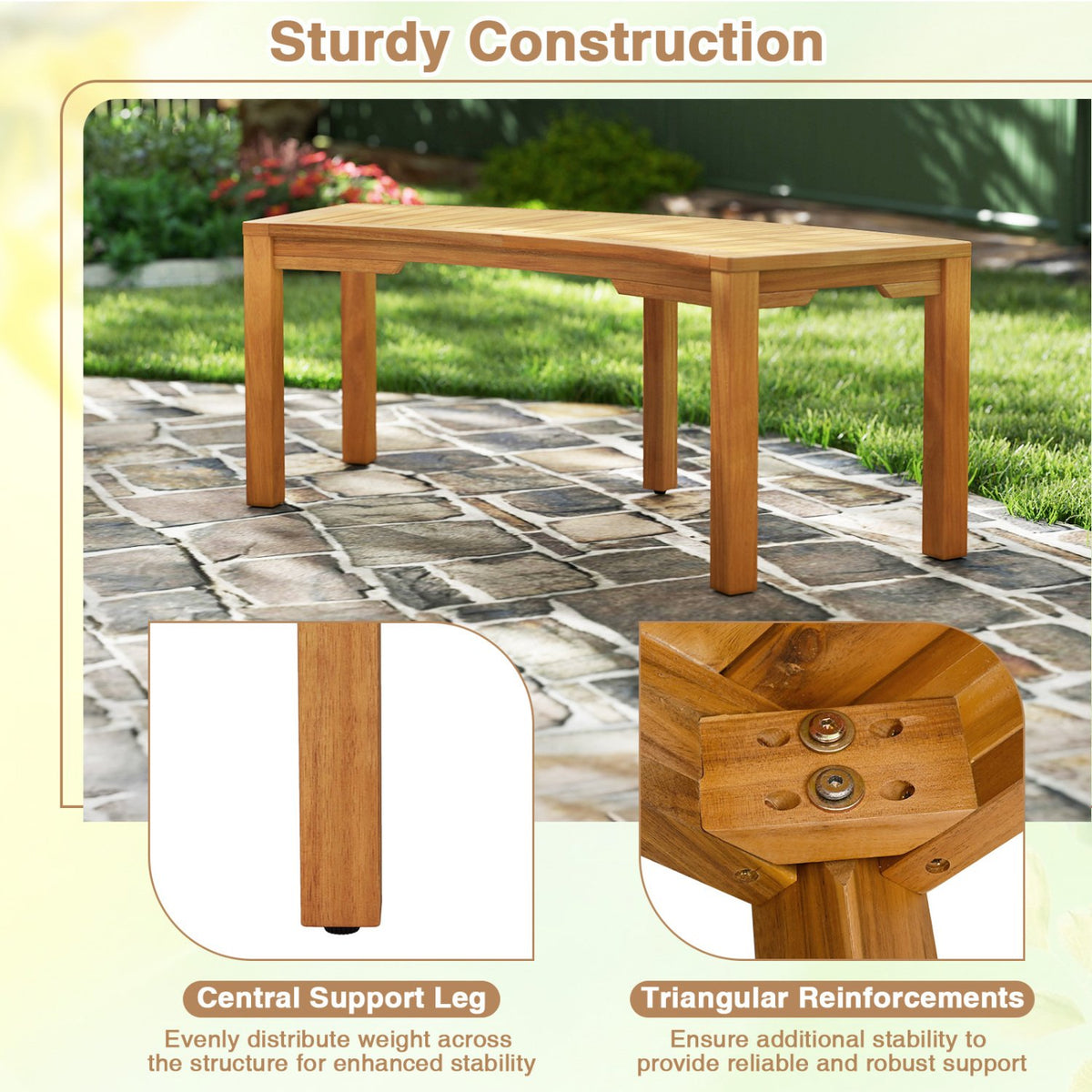 Set of 2 Outdoor Bench Acacia Wood Curved Garden Bench 2-Person view 6