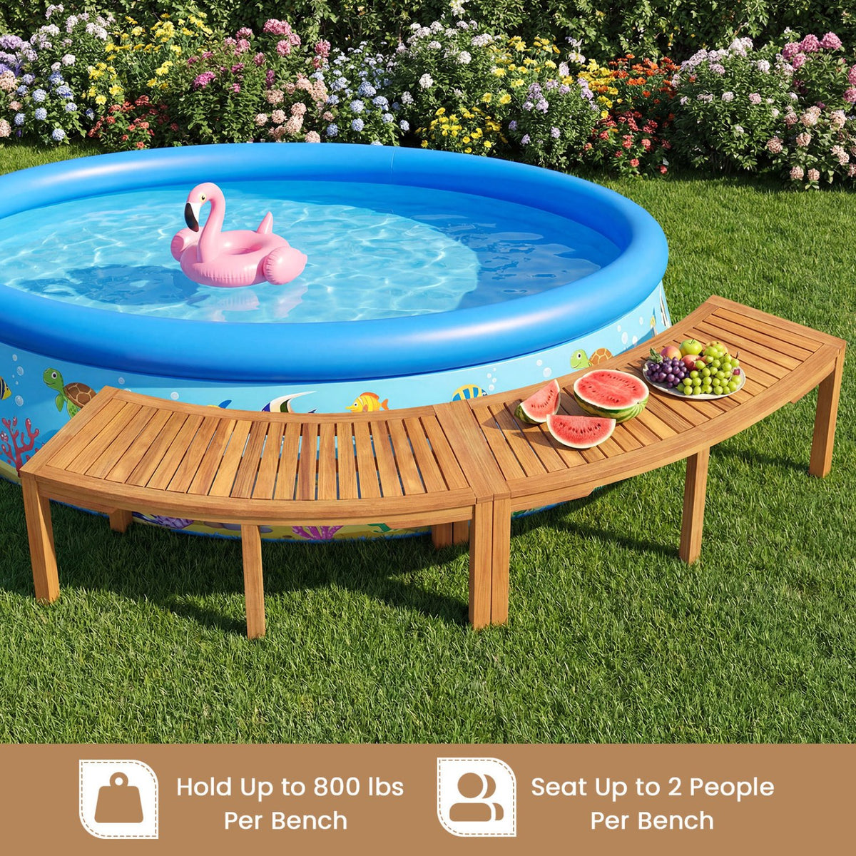 Set of 2 Outdoor Bench Acacia Wood Curved Garden Bench 2-Person view 9