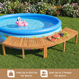 Set of 2 Outdoor Bench Acacia Wood Curved Garden Bench 2-Person view 9