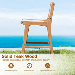 Set of 2 Outdoor Counter Height Bar Stool Woven Paper Rope Patio Barstool with Teak Wood Frame view 5