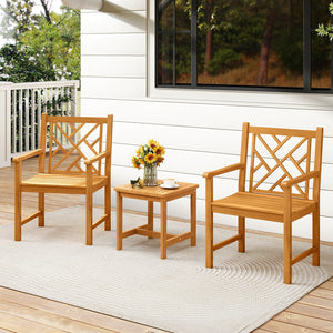 Set of 2 Outdoor Dining Chairs Acacia Wood with Cross-Pattern Backrest view 3