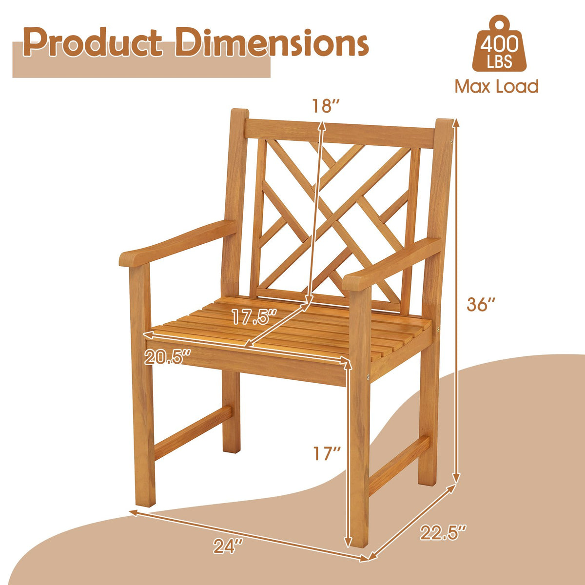 Set of 2 Outdoor Dining Chairs Acacia Wood with Cross-Pattern Backrest view 4