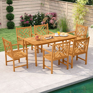 Set of 2 Outdoor Dining Chairs Acacia Wood with Cross-Pattern Backrest view 6