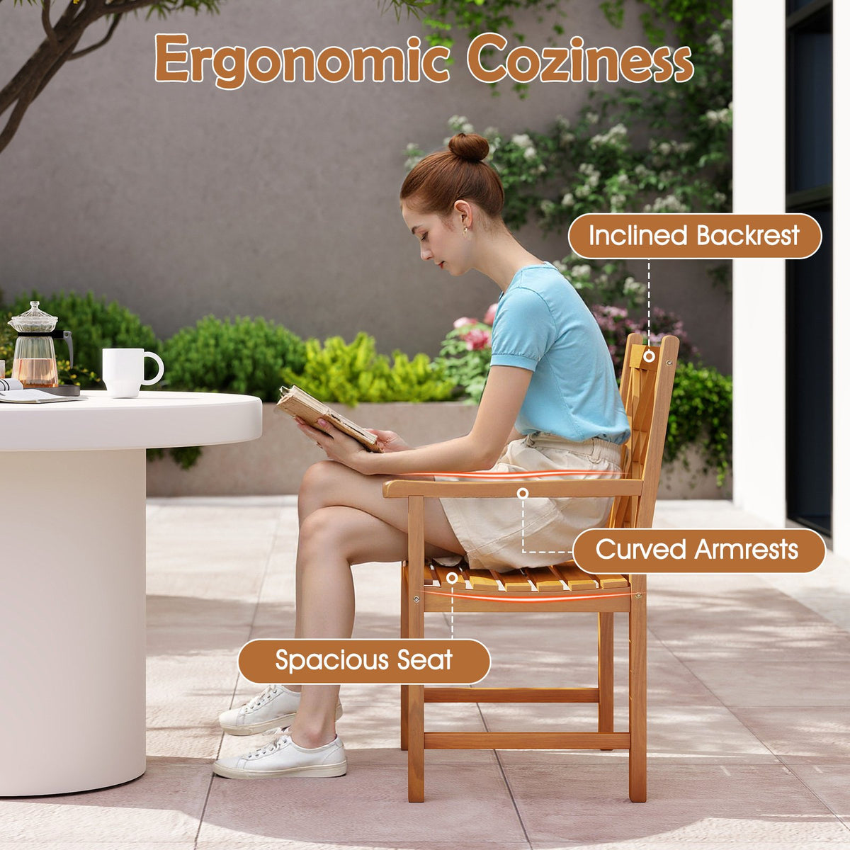 Set of 2 Outdoor Dining Chairs Acacia Wood with Cross-Pattern Backrest view 8