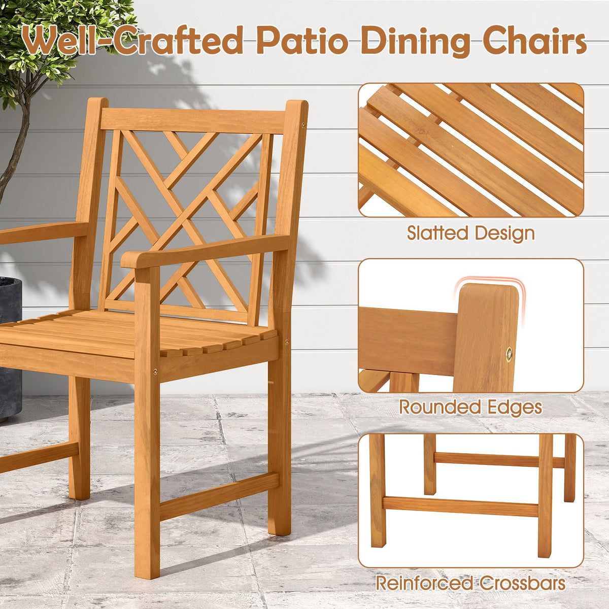 Set of 2 Outdoor Dining Chairs Acacia Wood with Cross-Pattern Backrest view 9