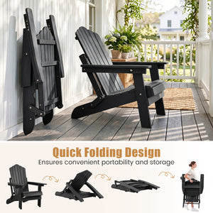Set of 2 Outdoor Folding Adirondack Chair with Cup Holder and 5-Level Backrest-Black view 5