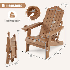 Set of 2 Outdoor Folding Adirondack Chair with Cup Holder and 5-Level Backrest-Coffee view 3
