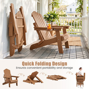 Set of 2 Outdoor Folding Adirondack Chair with Cup Holder and 5-Level Backrest-Coffee view 7
