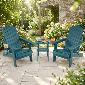 Set of 2 Outdoor Folding Adirondack Chair with Cup Holder and 5-Level Backrest-Green view 2