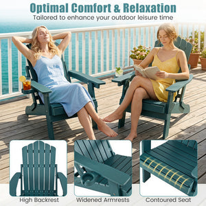 Set of 2 Outdoor Folding Adirondack Chair with Cup Holder and 5-Level Backrest-Green view 5