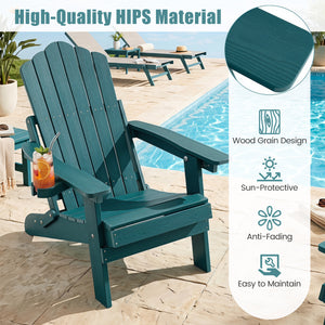 Set of 2 Outdoor Folding Adirondack Chair with Cup Holder and 5-Level Backrest-Green view 8