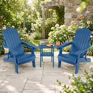 Set of 2 Outdoor Folding Adirondack Chair with Cup Holder and 5-Level Backrest-Navy view 2