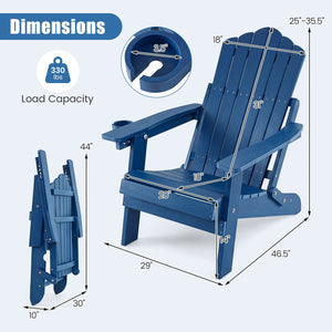 Set of 2 Outdoor Folding Adirondack Chair with Cup Holder and 5-Level Backrest-Navy view 3