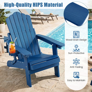 Set of 2 Outdoor Folding Adirondack Chair with Cup Holder and 5-Level Backrest-Navy view 5
