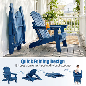 Set of 2 Outdoor Folding Adirondack Chair with Cup Holder and 5-Level Backrest-Navy view 7