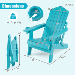 Set of 2 Outdoor Folding Adirondack Chair with Cup Holder and 5-Level Backrest-Turquoise view 3