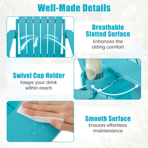 Set of 2 Outdoor Folding Adirondack Chair with Cup Holder and 5-Level Backrest-Turquoise view 5