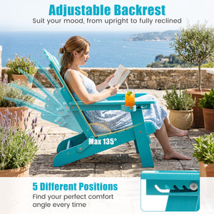 Set of 2 Outdoor Folding Adirondack Chair with Cup Holder and 5-Level Backrest-Turquoise view 7