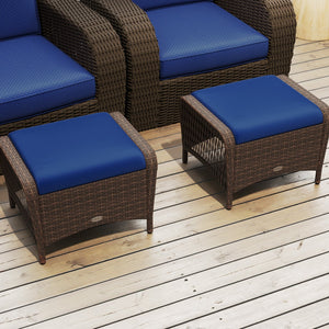 Set of 2 Outdoor Patio PE Wicker Ottomans with Removable Cushions-Navy view 2