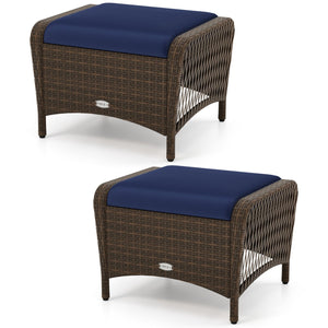 Set of 2 Outdoor Patio PE Wicker Ottomans with Removable Cushions-Navy view 4