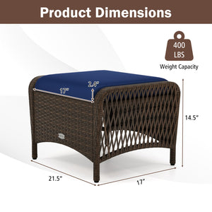 Set of 2 Outdoor Patio PE Wicker Ottomans with Removable Cushions-Navy view 5