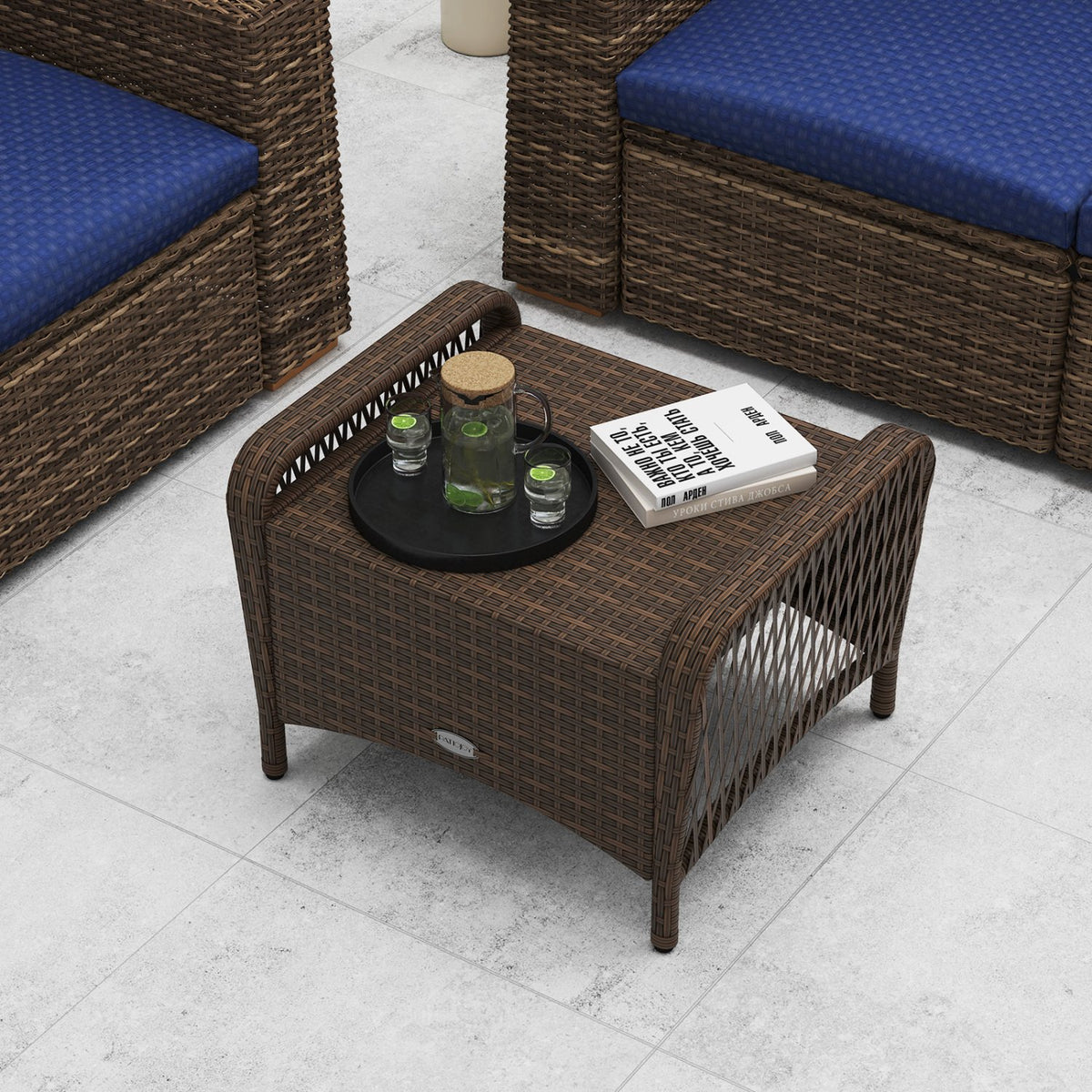 Set of 2 Outdoor Patio PE Wicker Ottomans with Removable Cushions-Navy view 6