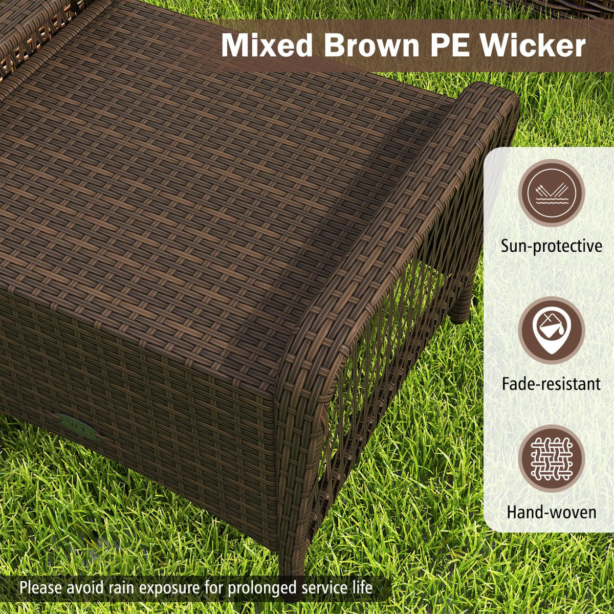 Set of 2 Outdoor Patio PE Wicker Ottomans with Removable Cushions-Navy view 8