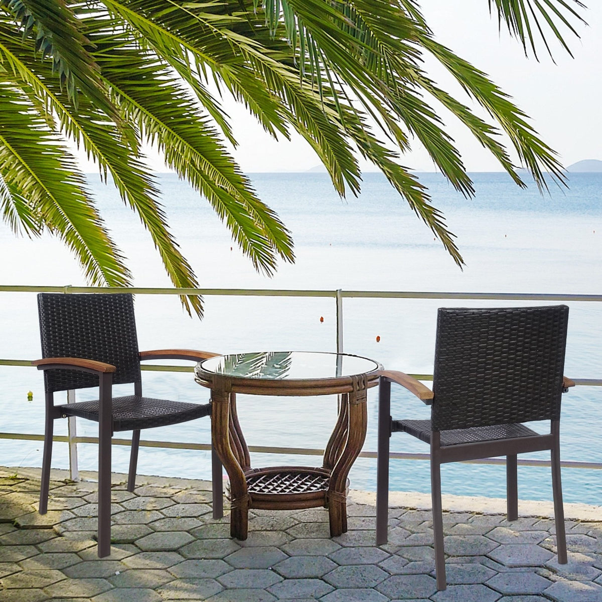 Set of 2 Outdoor Patio Wicker Dining Chairs view 2