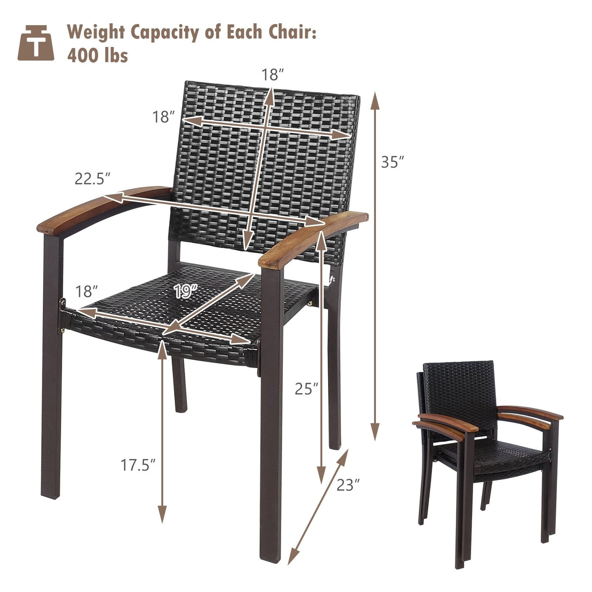 Set of 2 Outdoor Patio Wicker Dining Chairs view 4