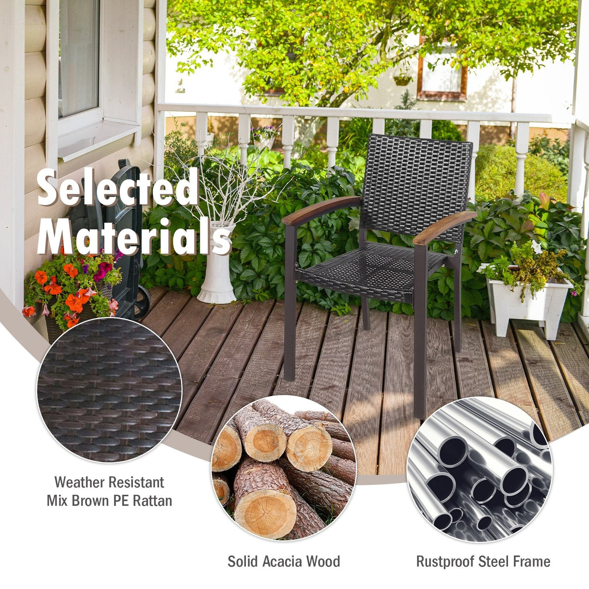 Set of 2 Outdoor Patio Wicker Dining Chairs view 5