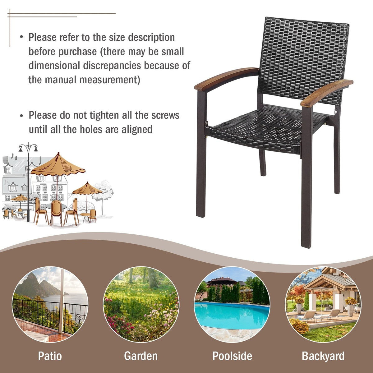 Set of 2 Outdoor Patio Wicker Dining Chairs view 6