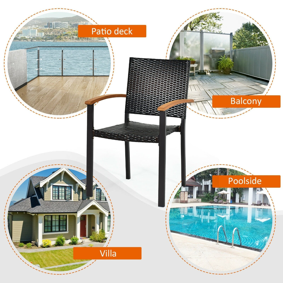 Set of 2 Outdoor Patio Wicker Dining Chairs view 8