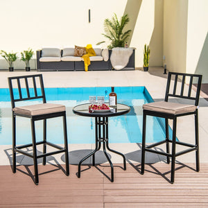Set of 2 Patio Bar Chairs with Detachable Cushion and Footrest-Vertical Stripes view 2