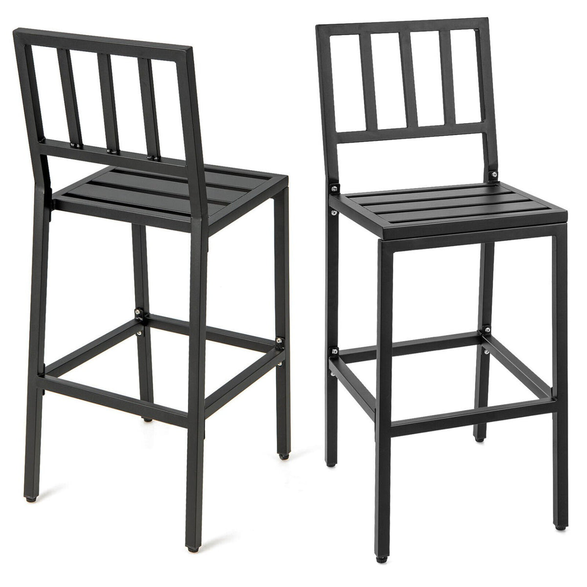 Set of 2 Patio Bar Chairs with Detachable Cushion and Footrest-Vertical Stripes view 4