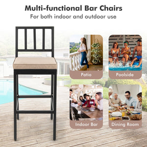 Set of 2 Patio Bar Chairs with Detachable Cushion and Footrest-Vertical Stripes view 7