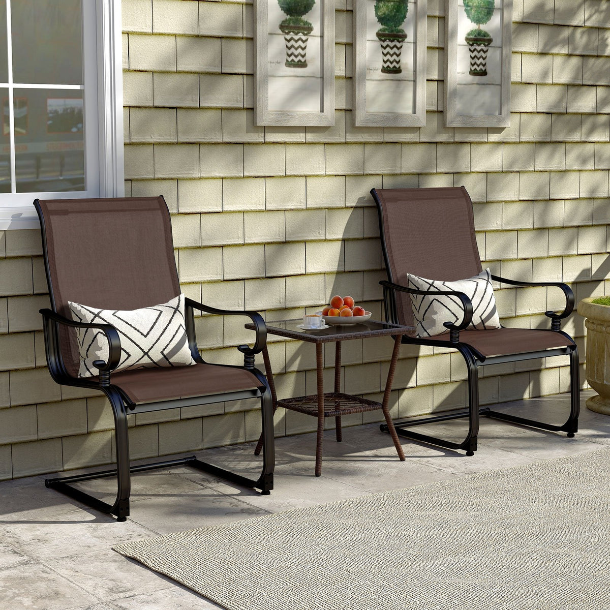 Set of 2 Patio Chairs with Quick-drying and Breathable Fabric for Backyard-Brown view 2