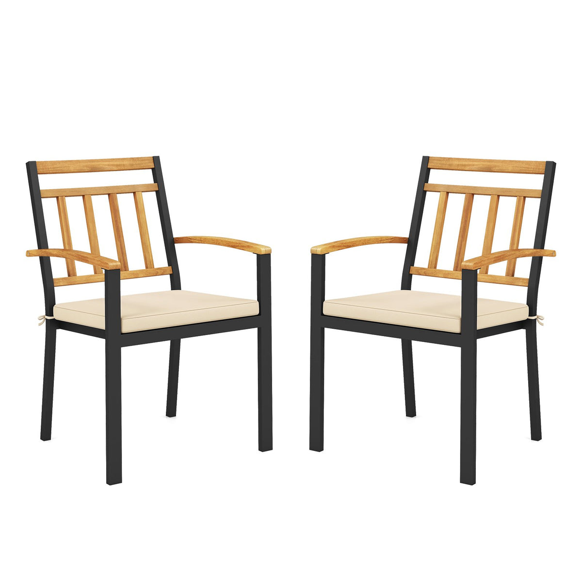 Set of 2 Patio Dining Chairs with Removable Padded Cushions-17 Inches