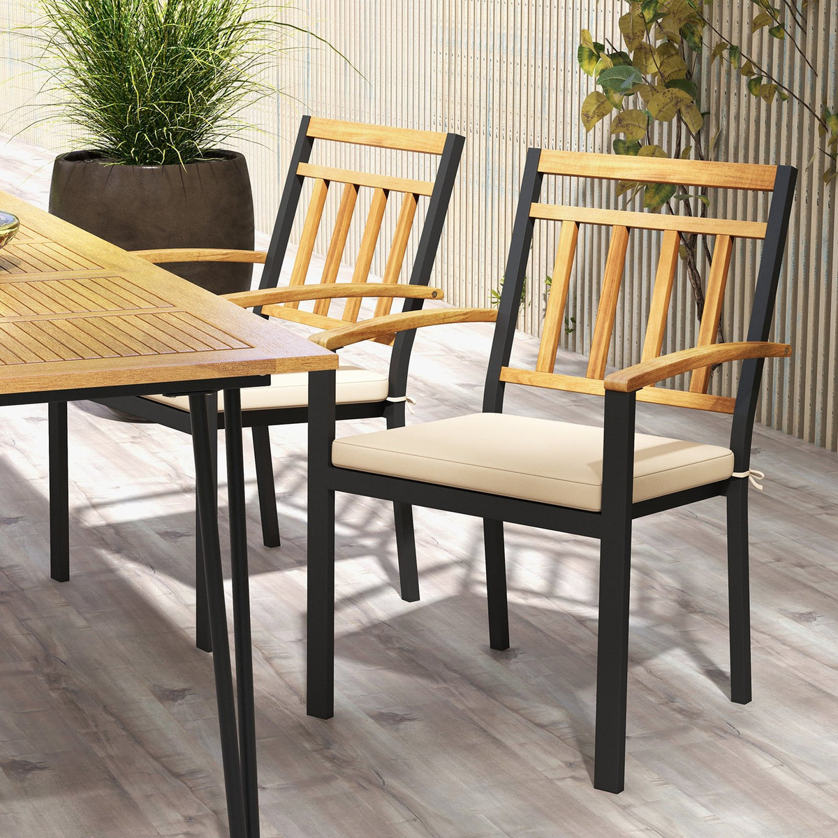 Set of 2 Patio Dining Chairs with Removable Padded Cushions-17 Inches view 3