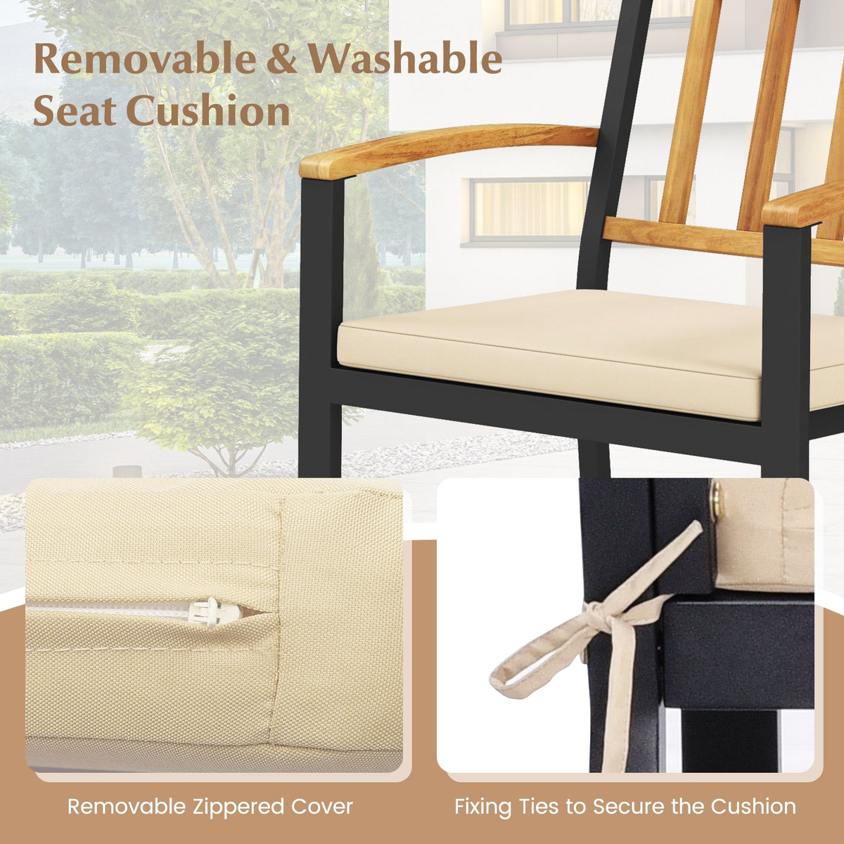 Set of 2 Patio Dining Chairs with Removable Padded Cushions-17 Inches view 6