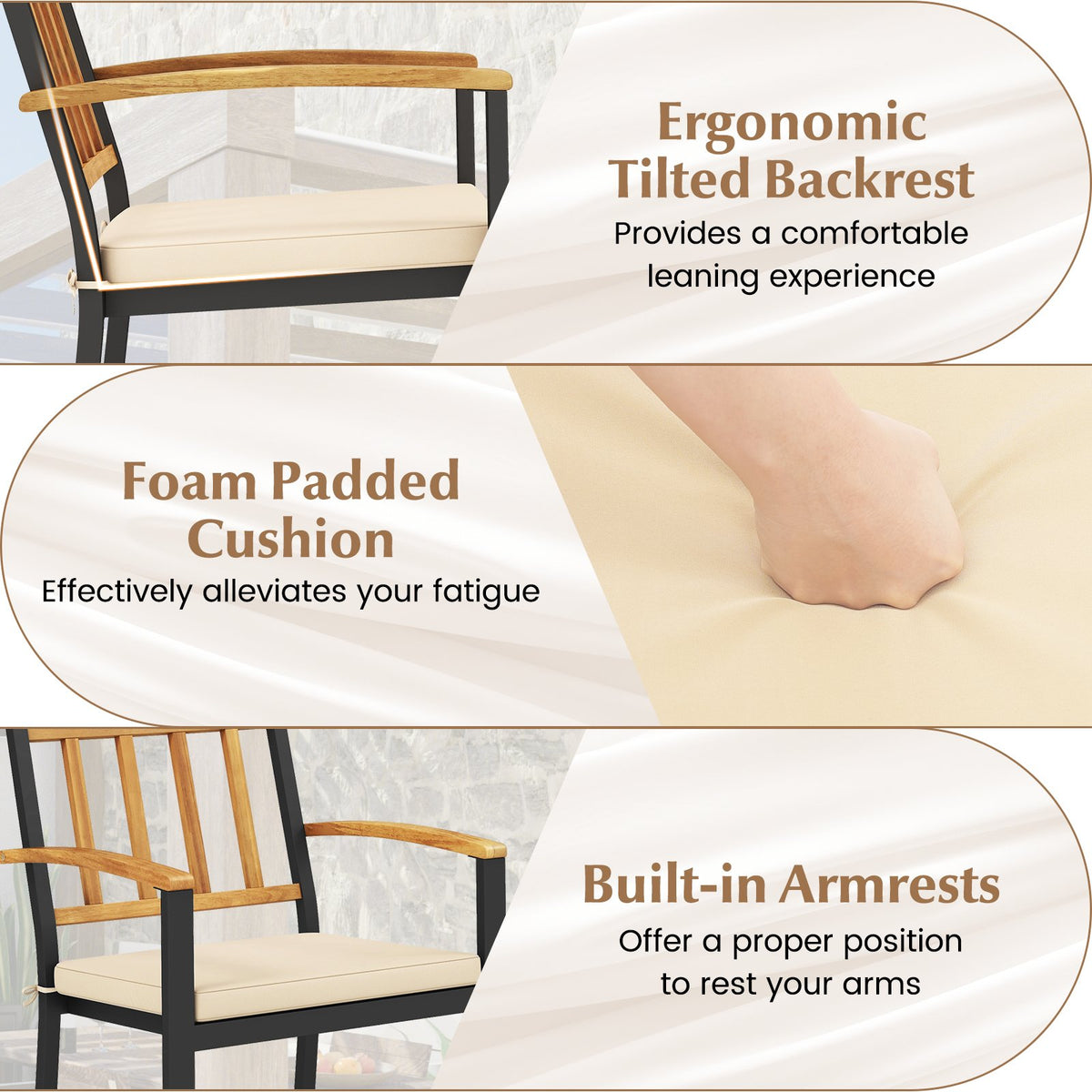 Set of 2 Patio Dining Chairs with Removable Padded Cushions-17 Inches view 8