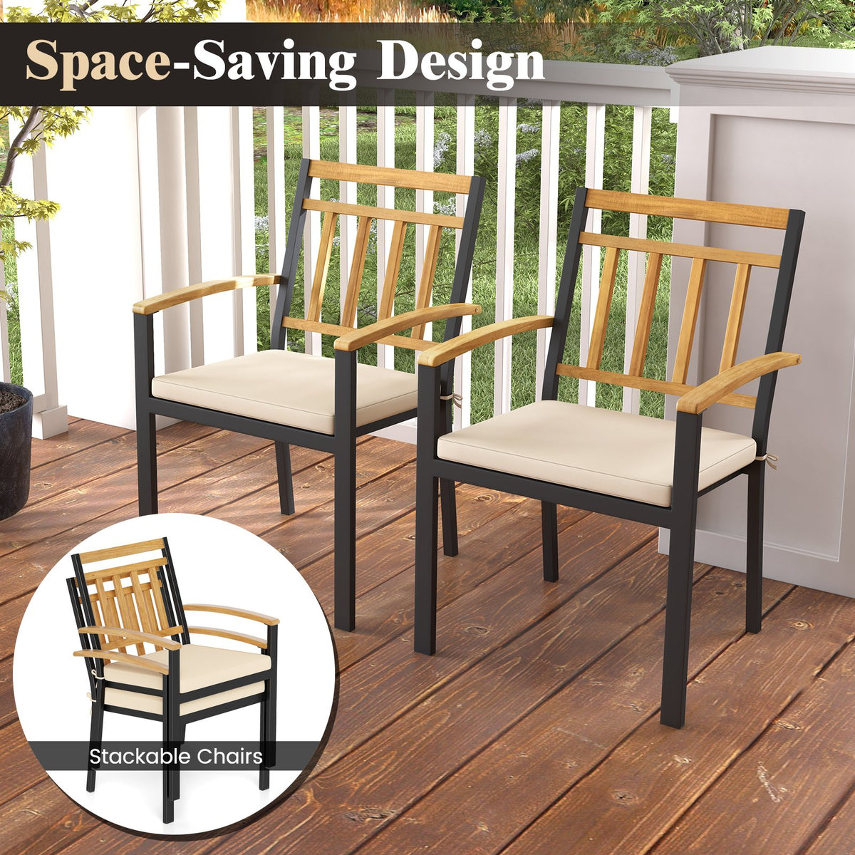 Set of 2 Patio Dining Chairs with Removable Padded Cushions-17 Inches view 9