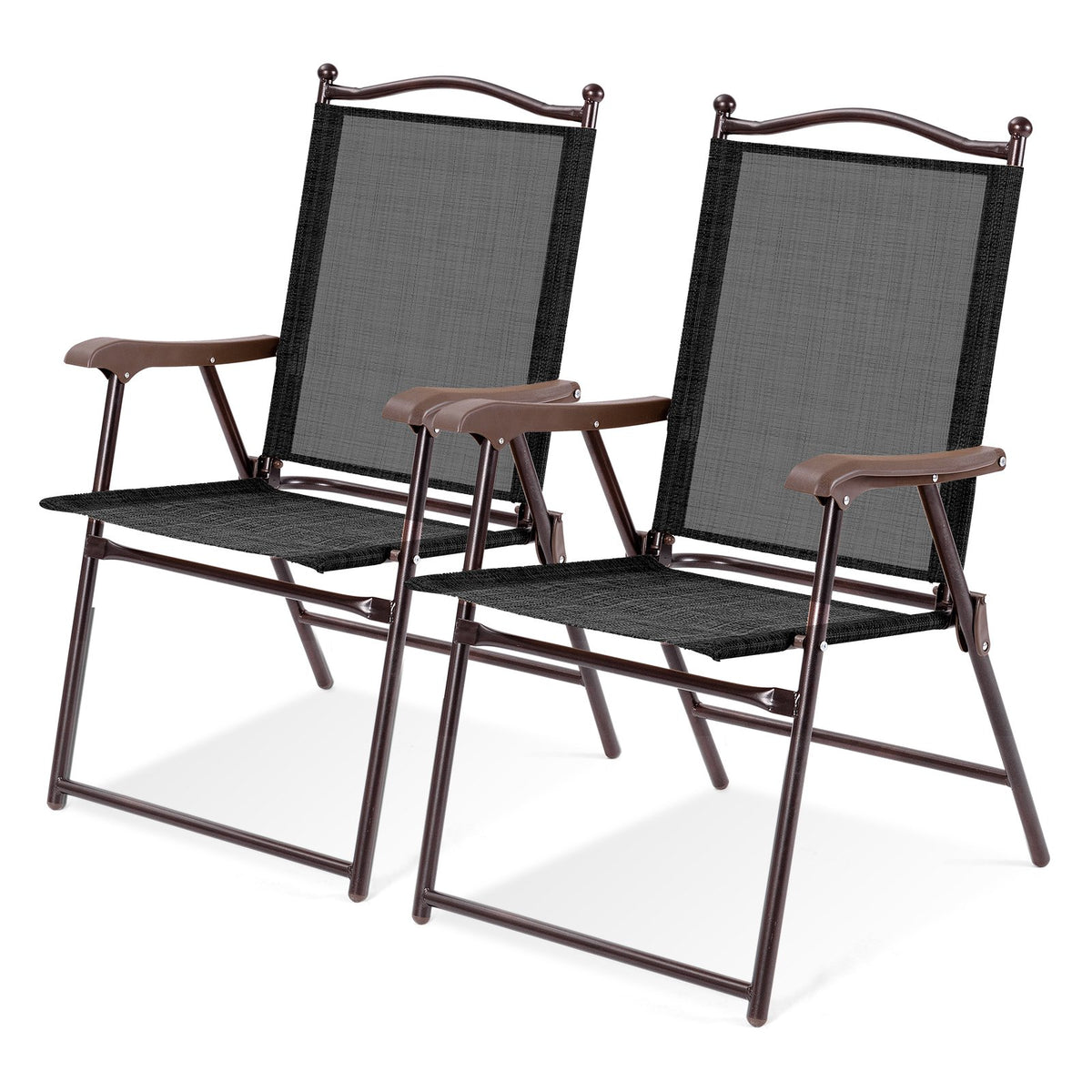 Set of 2 Patio Folding Sling Back Camping Deck Chairs-Black view 4