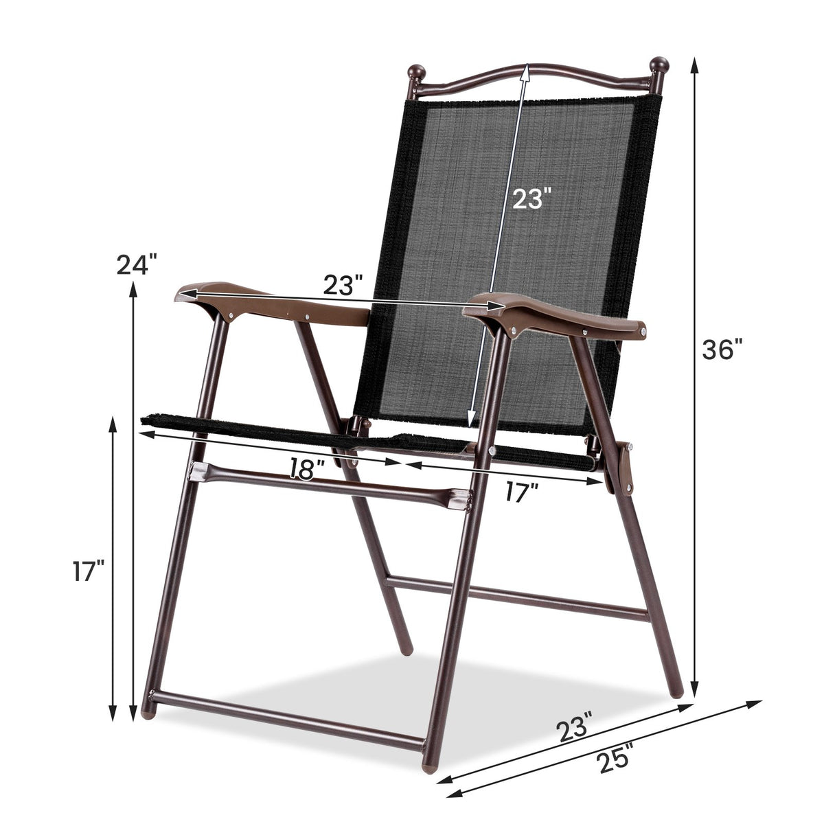 Set of 2 Patio Folding Sling Back Camping Deck Chairs-Black view 5