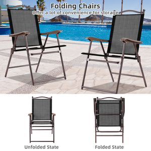 Set of 2 Patio Folding Sling Back Camping Deck Chairs-Coffee view 9