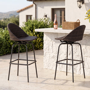 Set of 2 Patio Swivel Bar Stools with Rattan Seat 400 LBS for Garden-Brown view 2