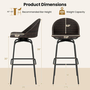 Set of 2 Patio Swivel Bar Stools with Rattan Seat 400 LBS for Garden-Brown view 4