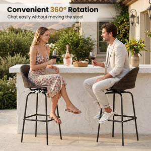 Set of 2 Patio Swivel Bar Stools with Rattan Seat 400 LBS for Garden-Brown view 5