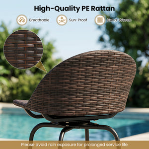 Set of 2 Patio Swivel Bar Stools with Rattan Seat 400 LBS for Garden-Brown view 6