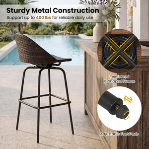 Set of 2 Patio Swivel Bar Stools with Rattan Seat 400 LBS for Garden-Brown view 8
