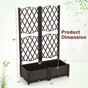 Set of 2 PE Rattan Raised Garden Bed with Trellis Planter Box for Climbing Plants-Rustic Brown view 5